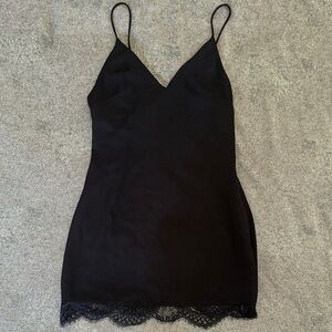Black Mini Dress with Lace Trim and Spaghetti Straps